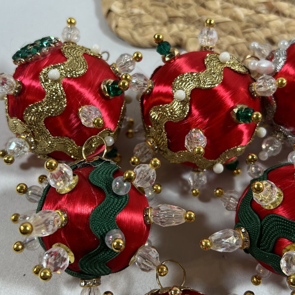 Lot 24 Small Glass & Push Pin Satin Ball Christmas Ornaments Vintage Handmade - Picture 12 of 15